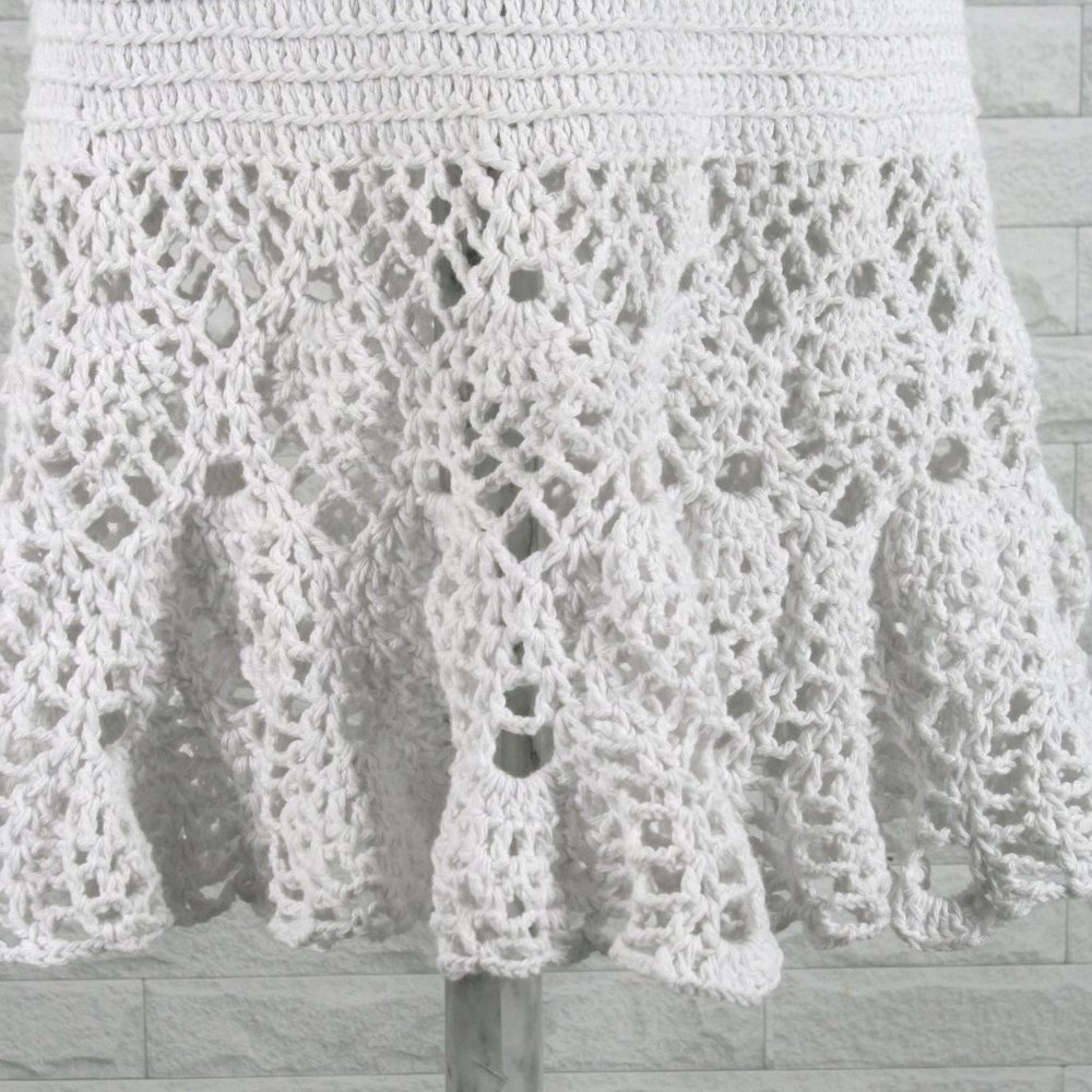 HAND CRAFTED Crochet Dress Halter White Cotton Wedding Coastal Cowgirl Bridal - Picture 4 of 16